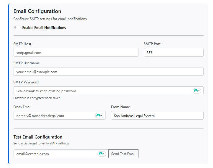 Admin - Email Configuration