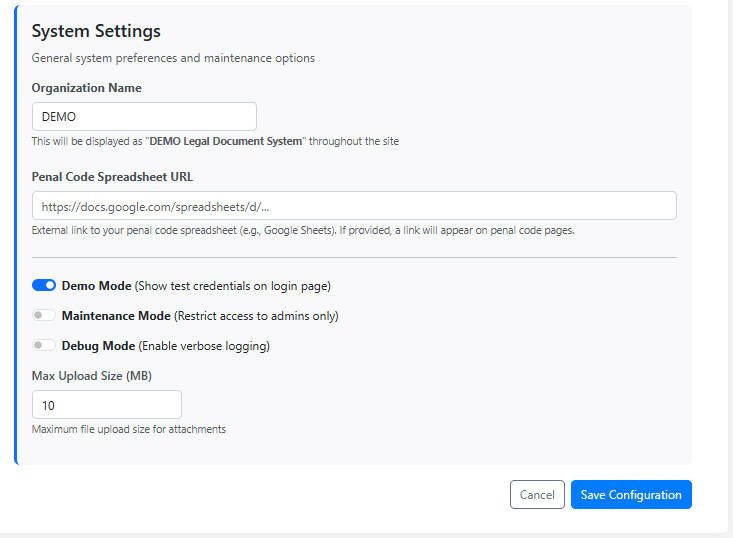 Admin - System Settings